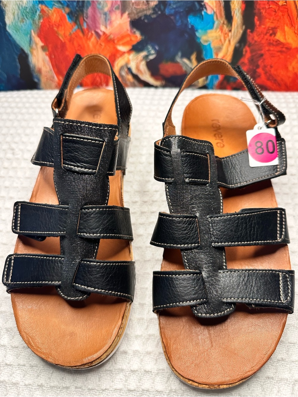 No.80 Revere Santorini Black Leather Gladiator Strap Sandals